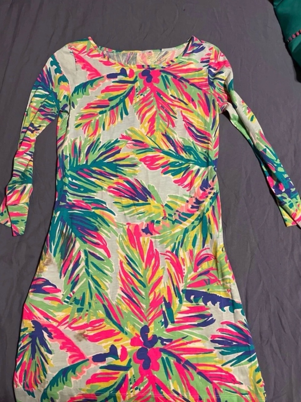 Lilly Pulitzer Long-Sleeve Tropical Leaf Print Dress - Pink, Green, Blue